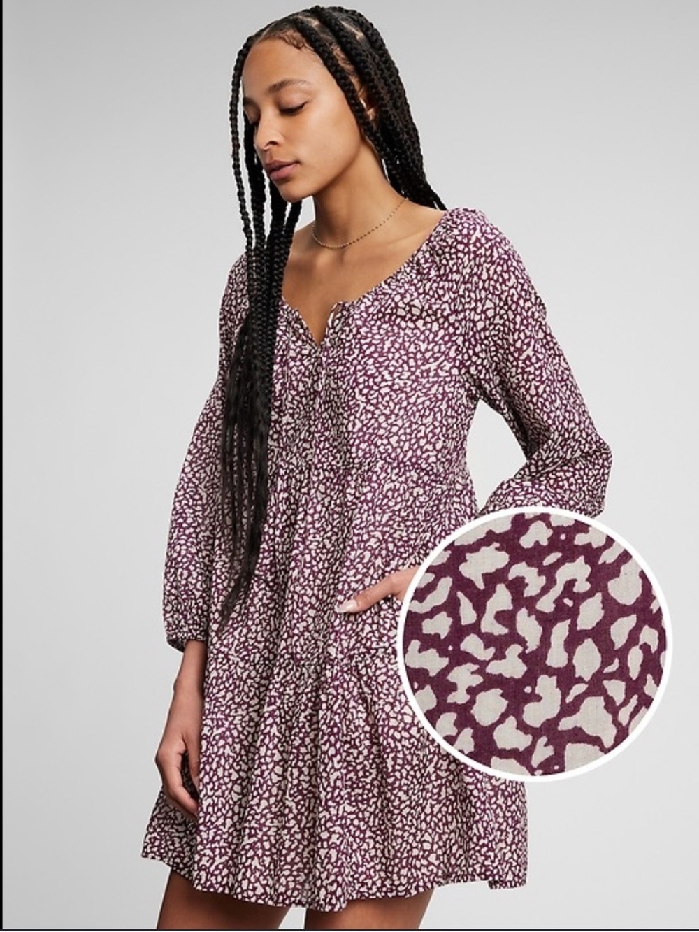 Gap Tie Front Tiered Cotton Mini Dress Maroon Leopard Print Small Retail $70
